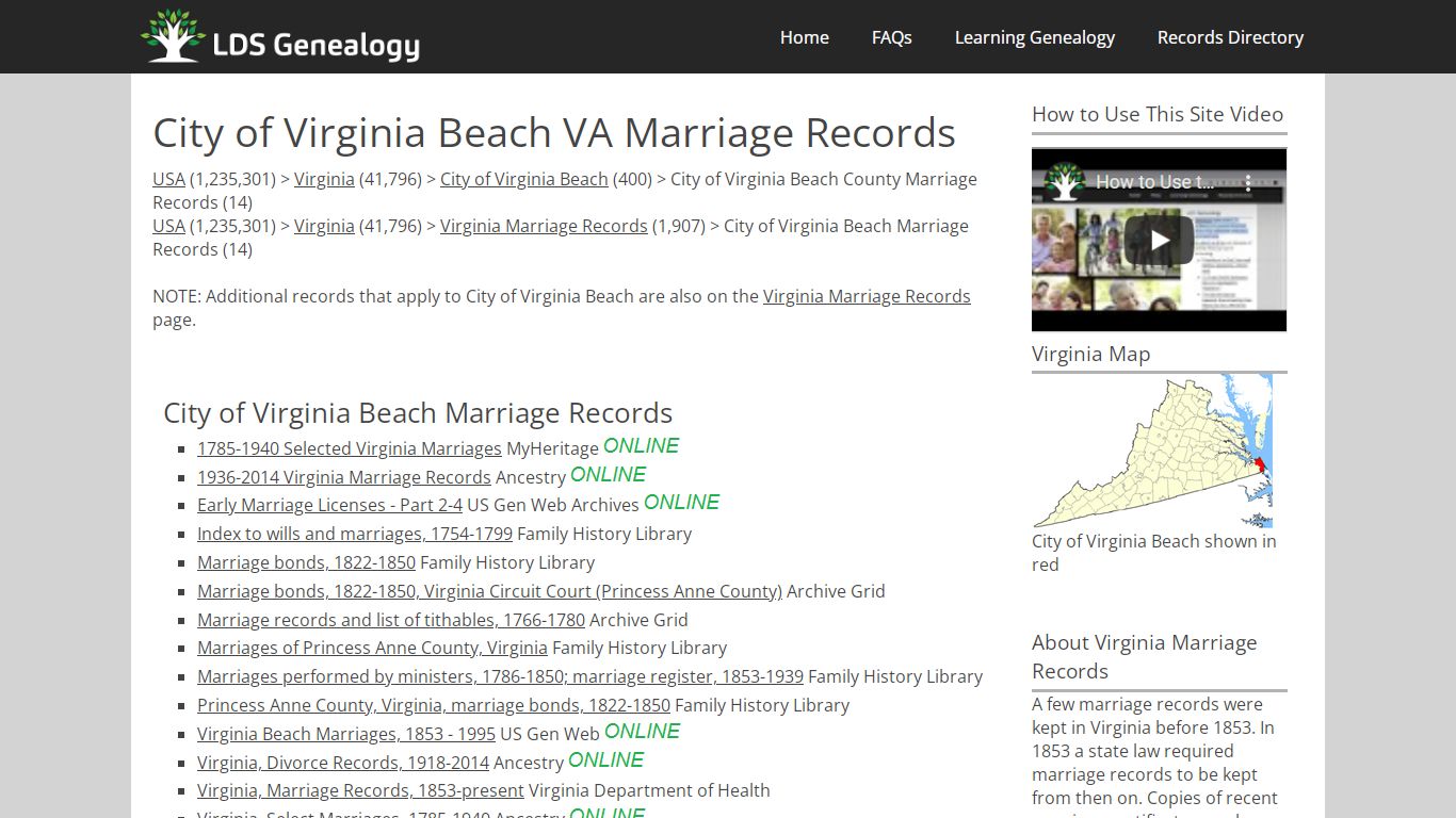 City of Virginia Beach VA Marriage Records - LDS Genealogy